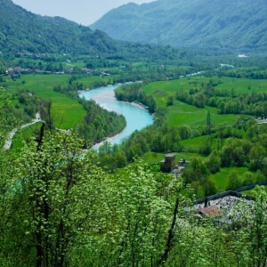 La Valle dell’Isonzo-Soča verso Tolmin-Tolmin, dal Sacrario di Caporetto-Kobarid.
