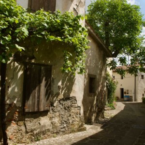 Un vicolo del borgo di Šmartno-San Martino, famoso anche per le sue cantine e gli scorci panoramici.