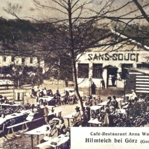 Il Café-Restaurant Anna Wanek nell’Hilmteich di Gorizia, un’area ricreativa lacustre oggi scomparsa, nella località di Rožna Dolina-Valdirose. Sono gli anni spensierati della “Nizza austriaca”.